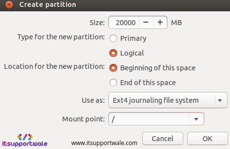 Ubuntu-18.04-Desktop-create-root-partition