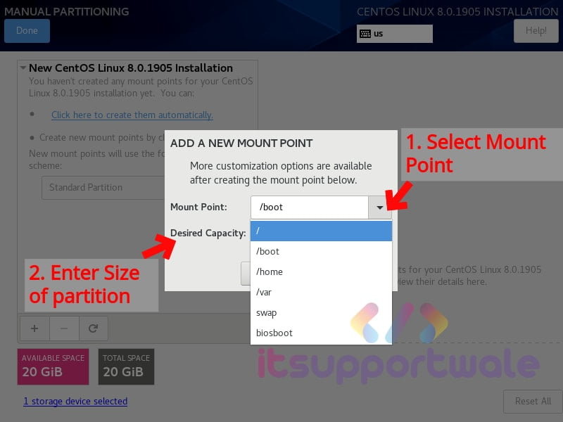 create-mount-point-centos-8-installation