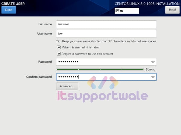 create-user-centos-8-installtion